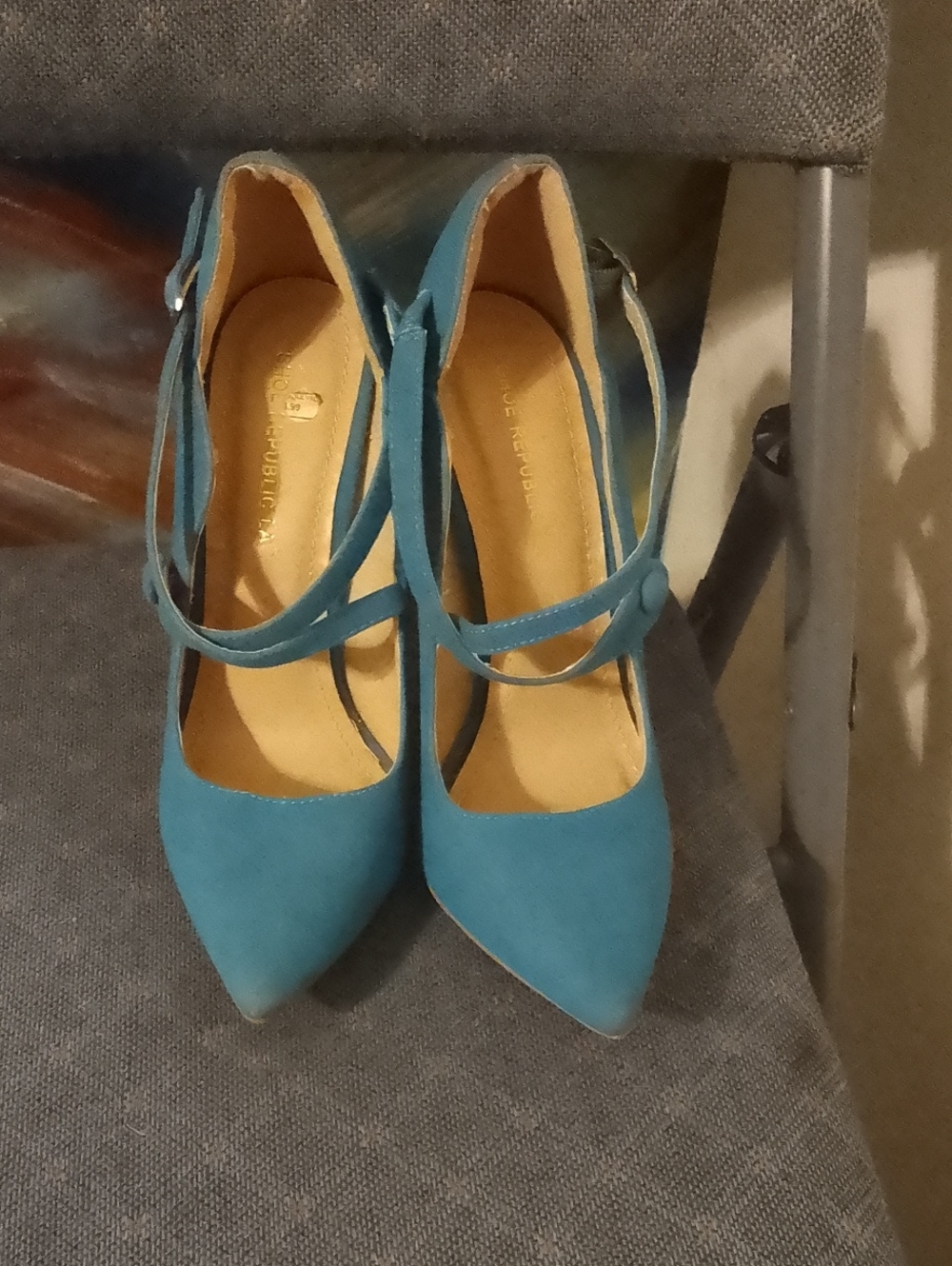 Blue Pointed-Toe Crisscross Slingback Heels